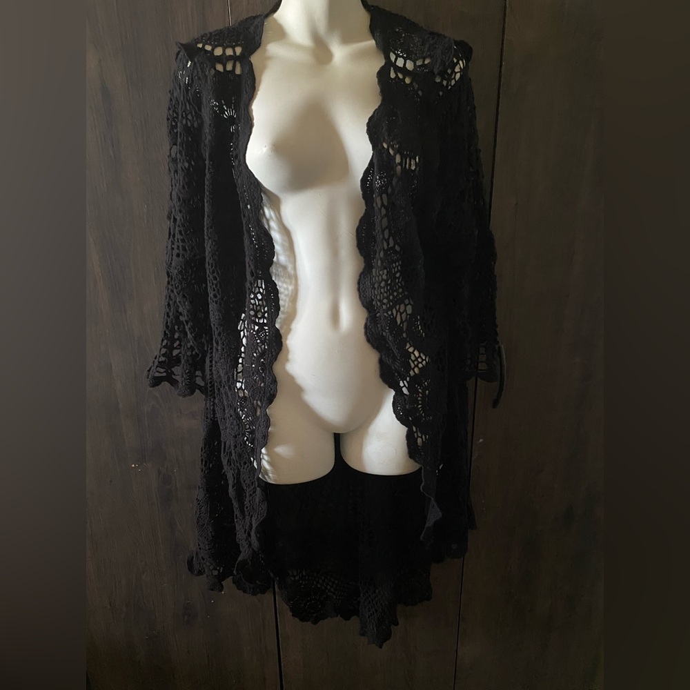 Origami Elegant Black Crochet Cardigan 100% Cotton